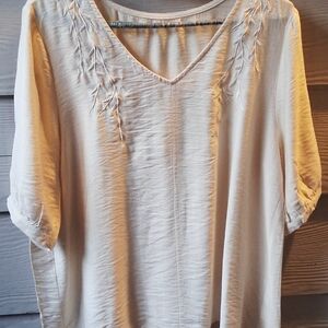 SHEIN Cream Embroidered Blouse
